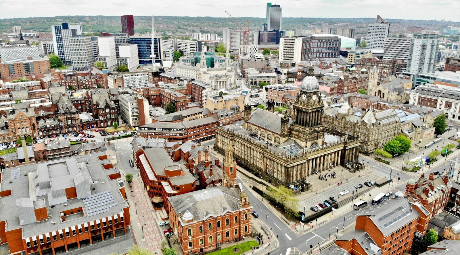 An aerial shot of Leeds city