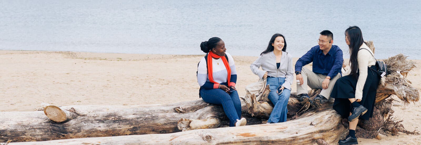 Students sat on a beach
