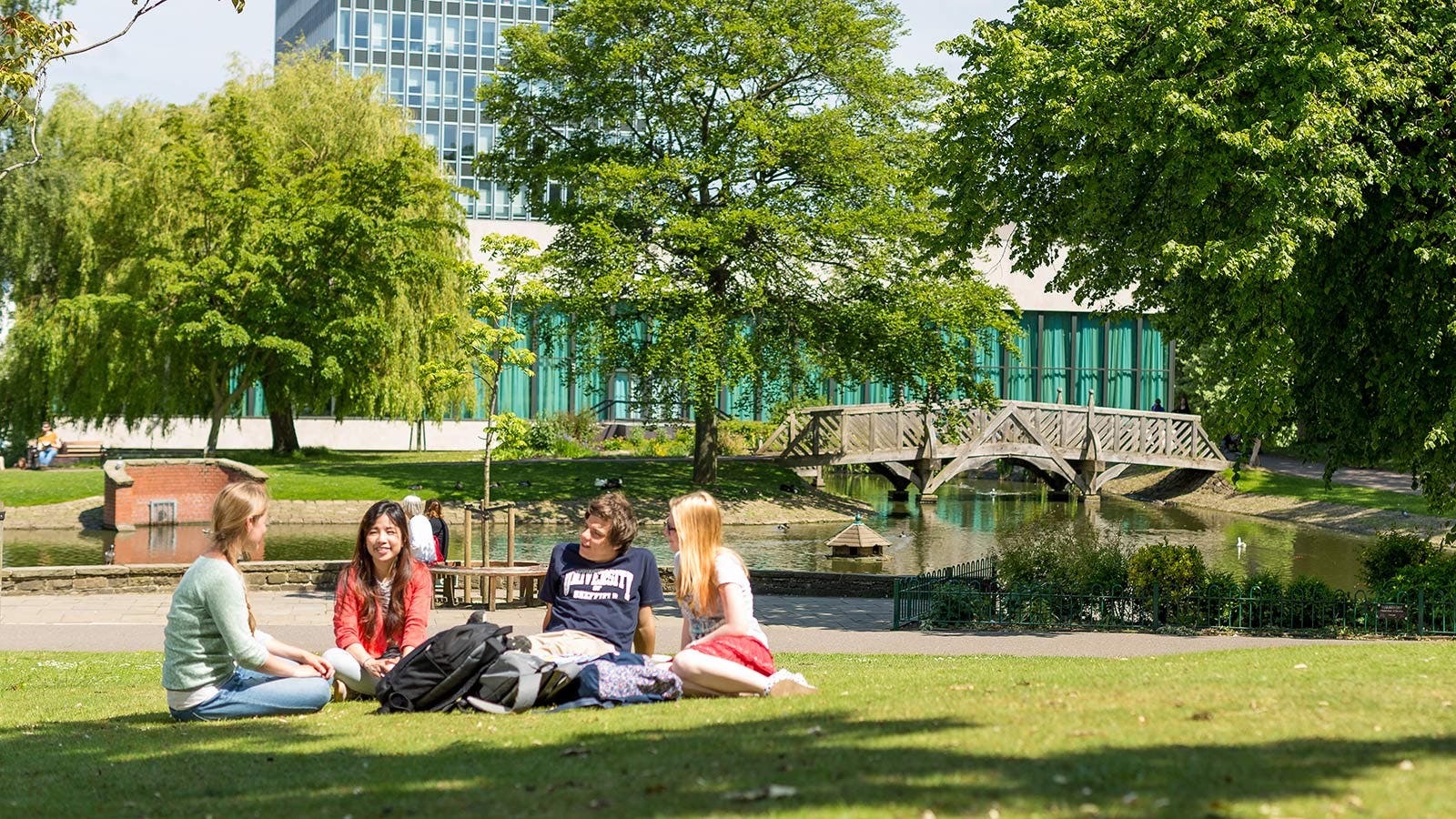 Students spending time in the gardens