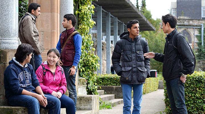 Strathclyde students socialising on campus