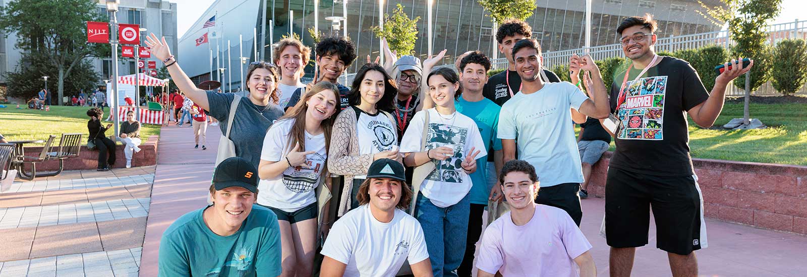 A large group of NJIT students posing and smiling