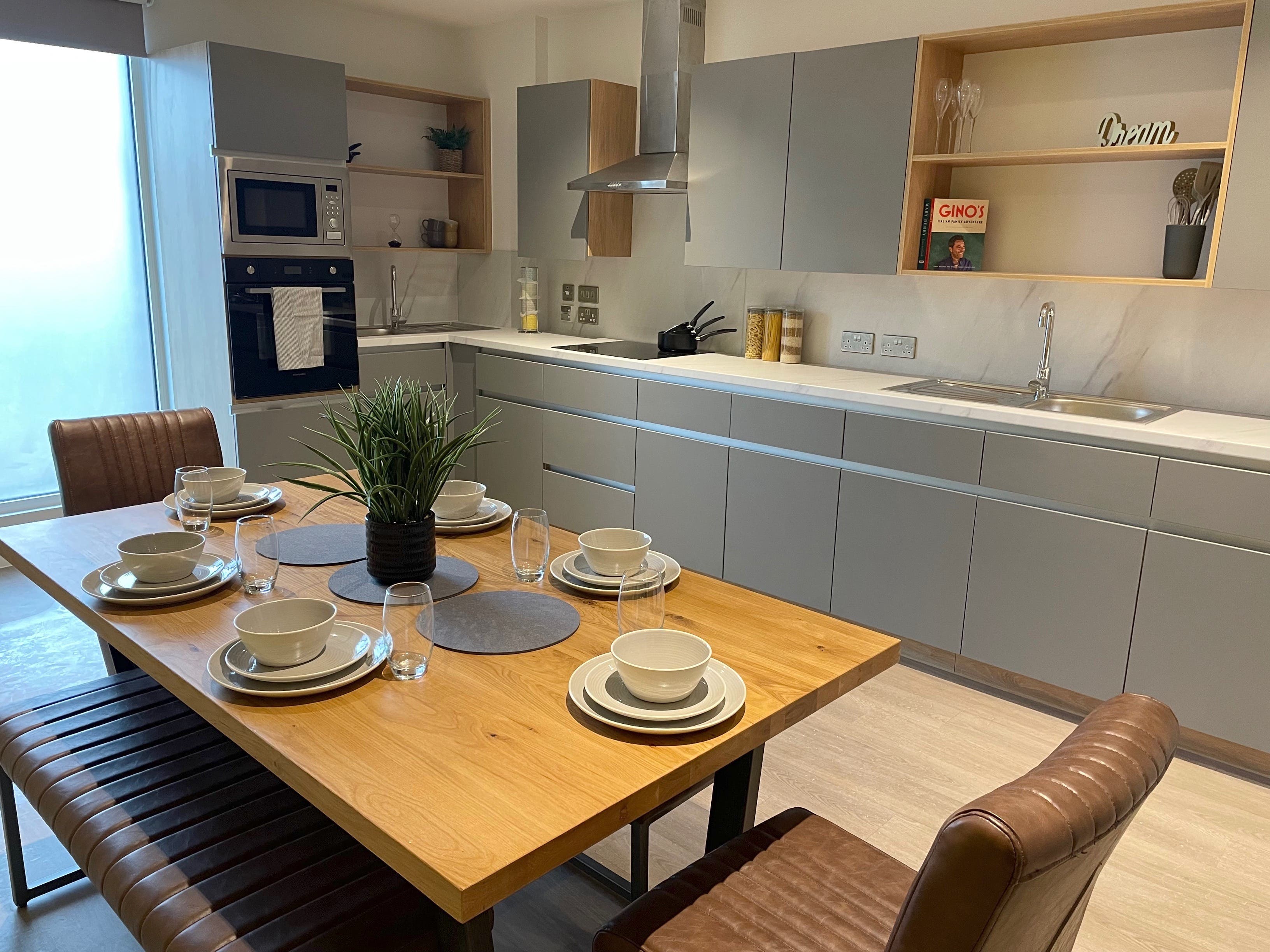 A shared kitchen available at Student Roost