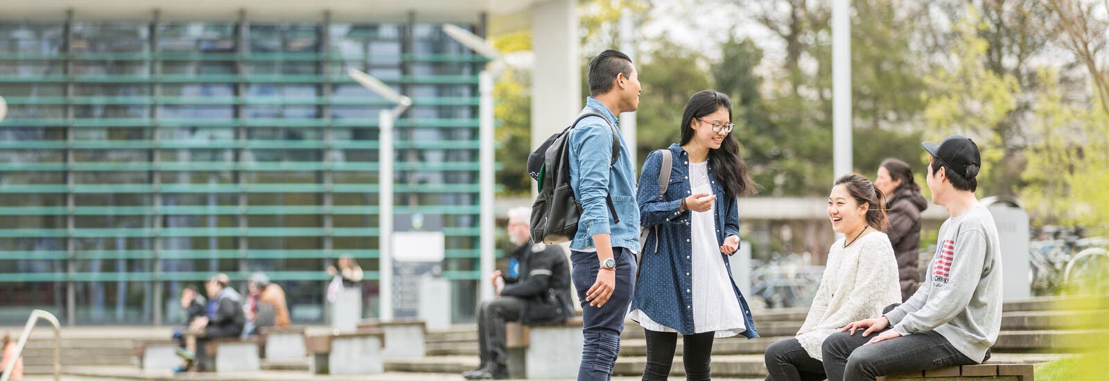 Students talking outside campus