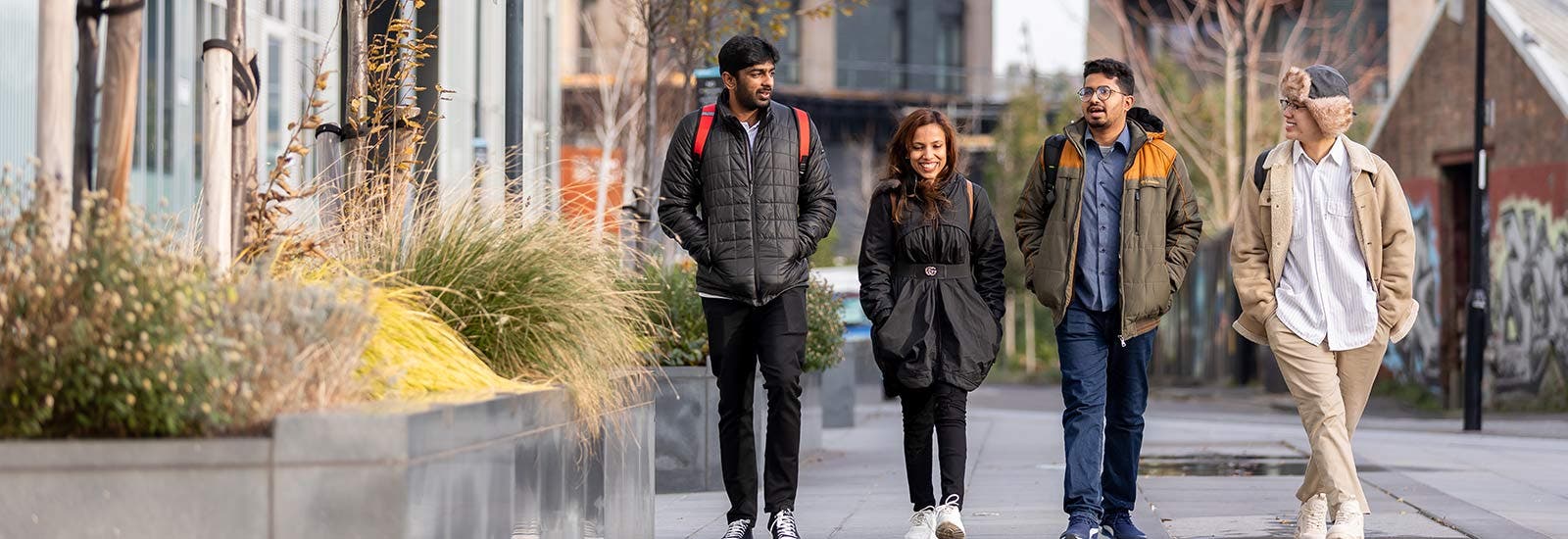 Students walking outside campus