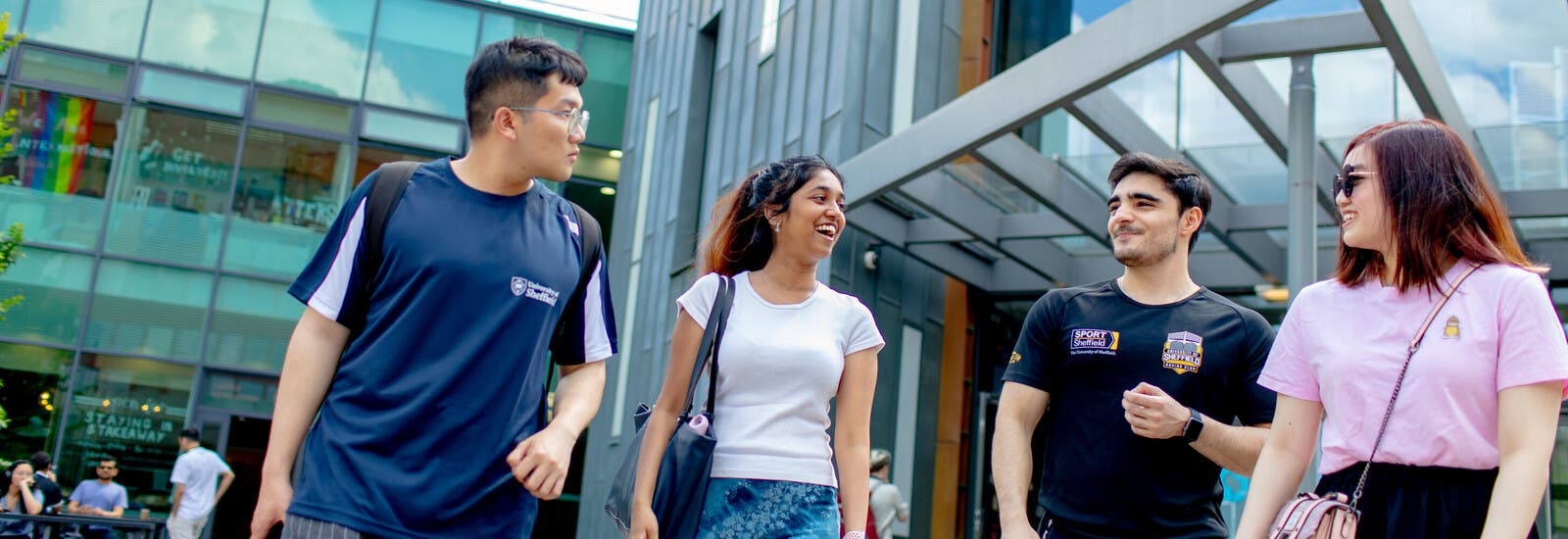 Four students outside Sheffield campus