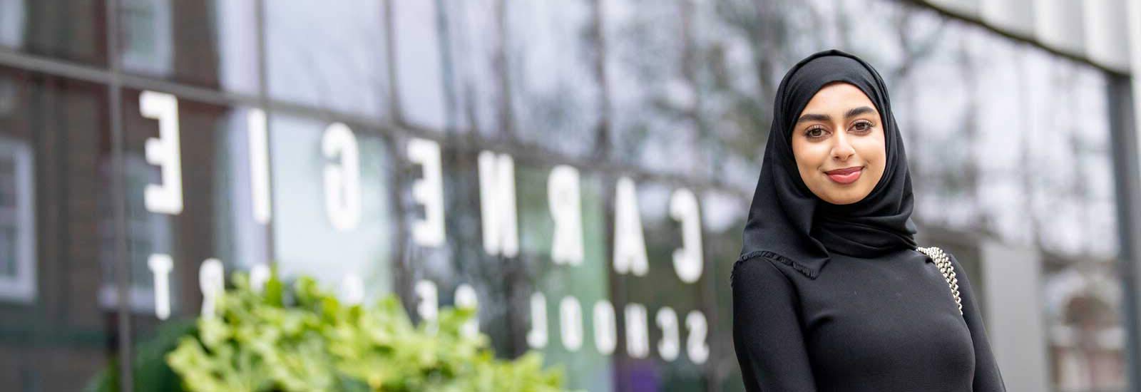 A Leeds Beckett University student on campus