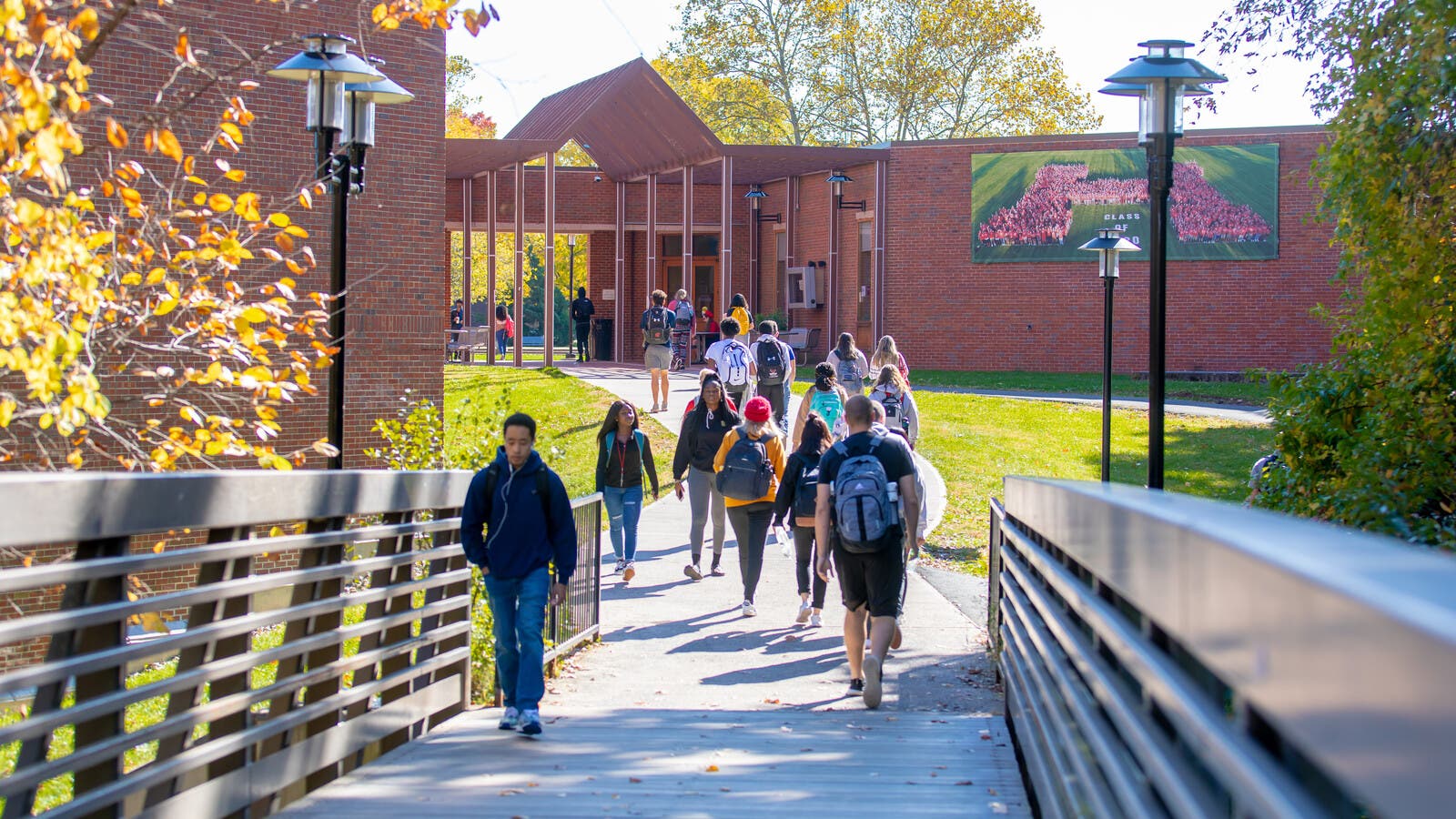 Students walking outside campus