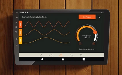 A tablet running a wellness program in a Sunlighten mPulse infrared sauna.