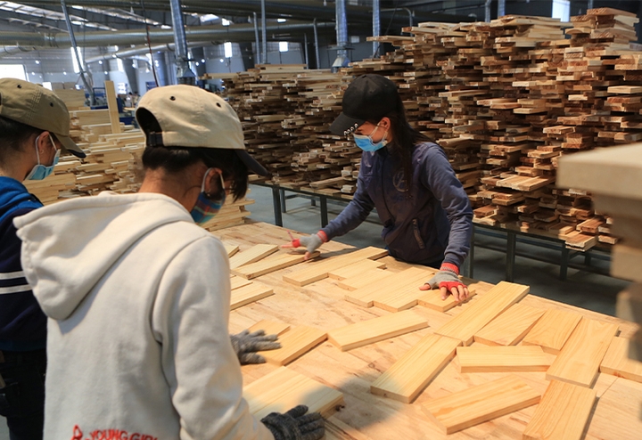 wood sauna building materials sorted in warehouse