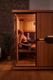 Woman relaxing in Sunlighten sauna