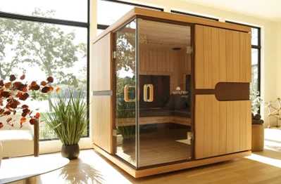 A Sunlighten mPulse Sauna in a living room