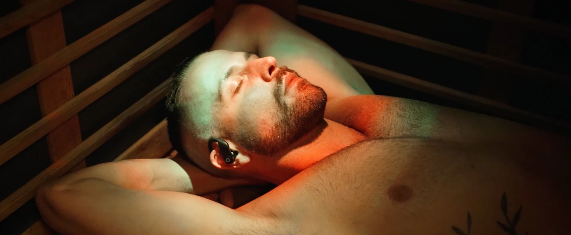 Man relaxing in sauna