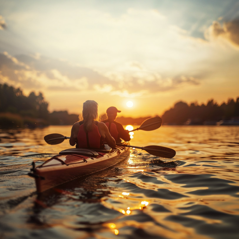 A senior couple kayaking