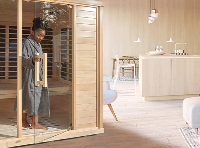 Amplify Sauna with women in robe