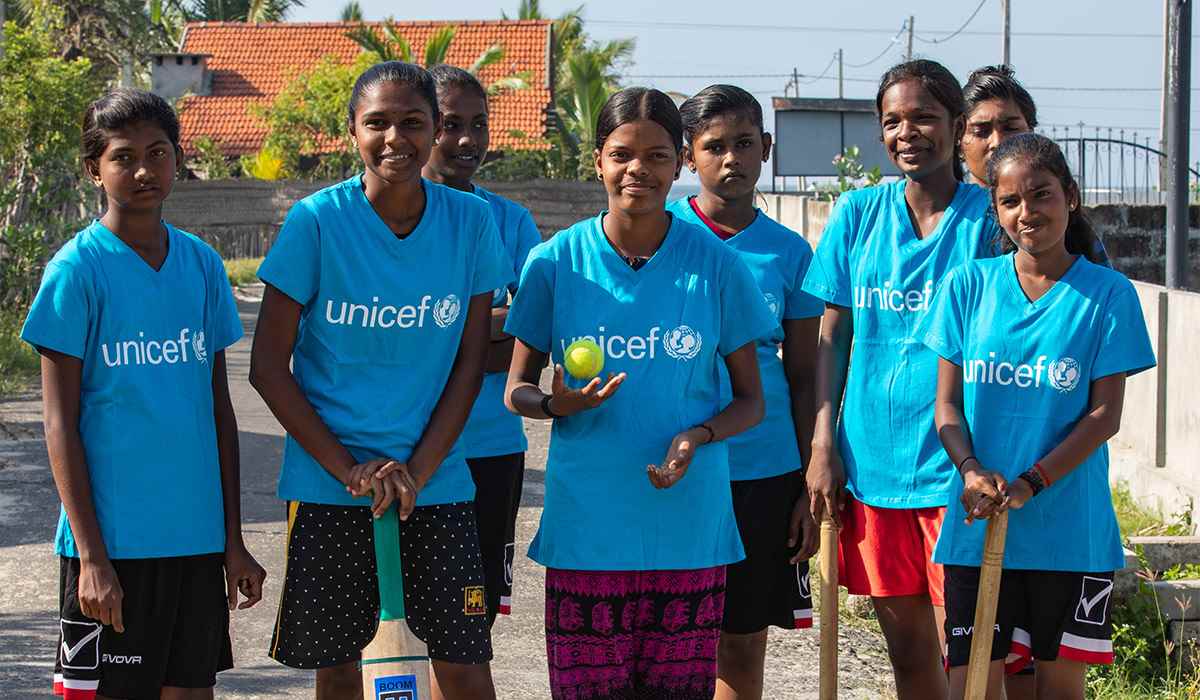 A girls cricket team in Sri Lanka, part of a UNICEF sport for development program 