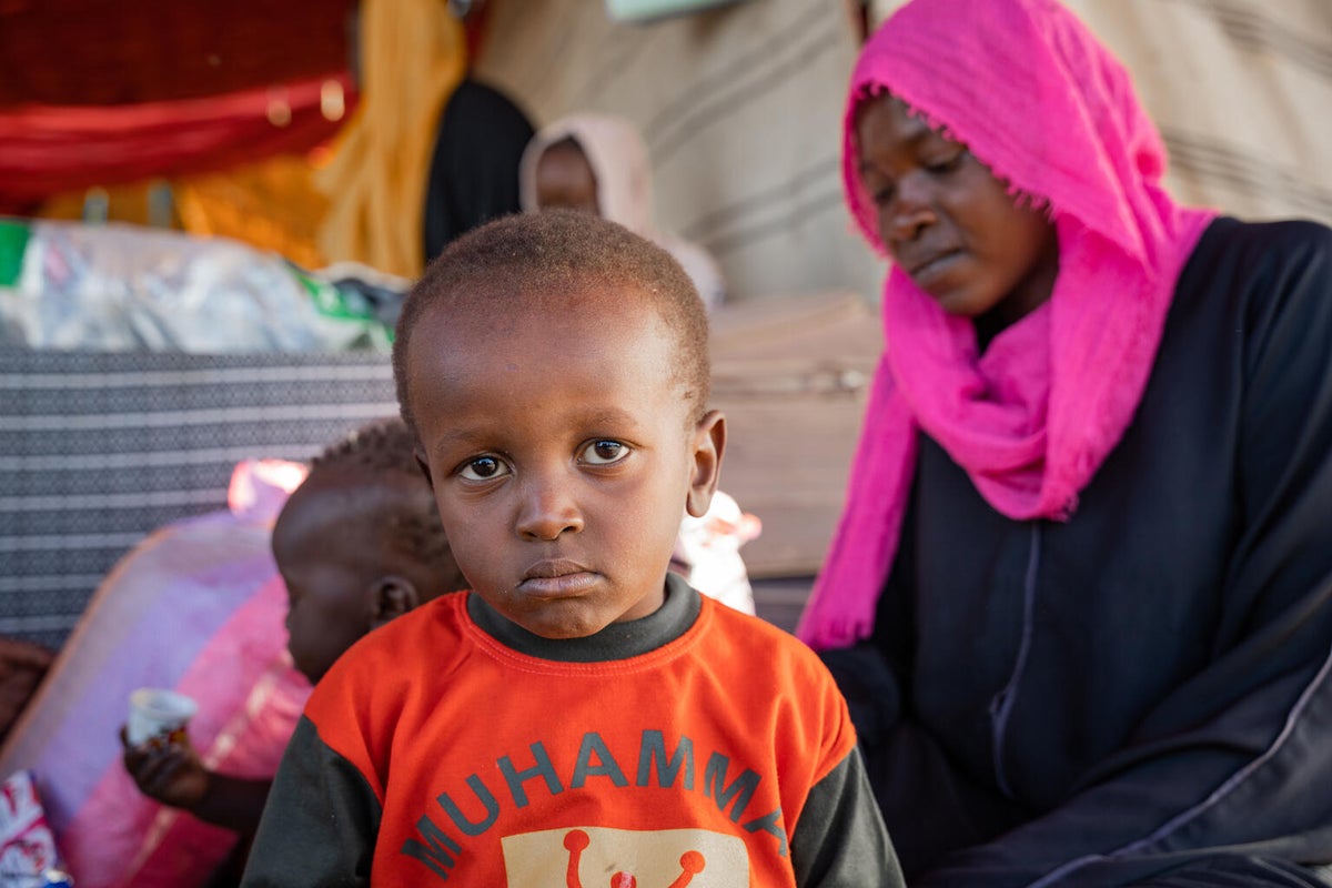 A young child at a gathering point in Sudan. 