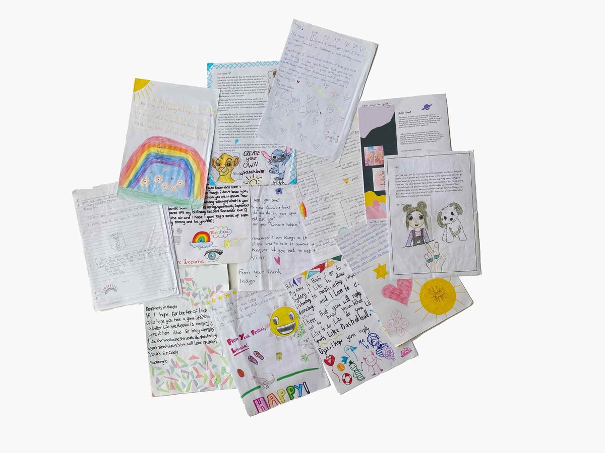 Letters children wrote to children in detention on Nauru. Letters supplied by Befriend a Child in Detention.