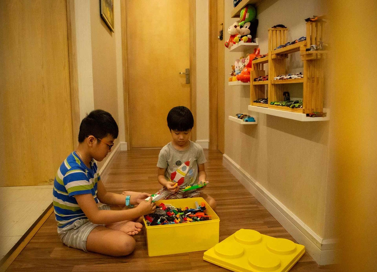 Children playing with blocks.