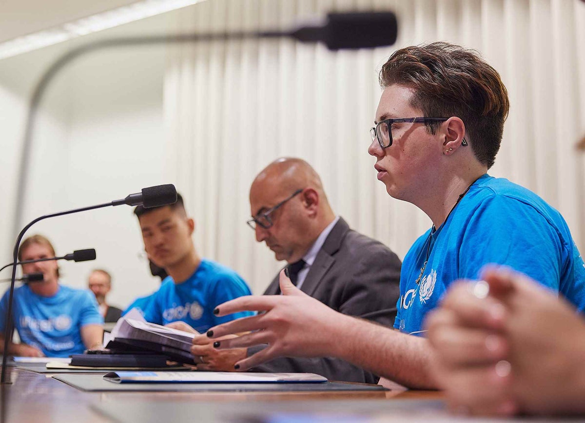 UNICEF Australia Young Ambassador Franklin Hooper speaks with Mr Peter Khalil MP, Labor Member for Wills at Parliament House, Canberra.