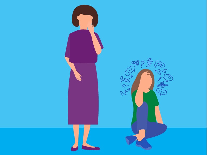 illustration of an adult helping a teen struggling with anxiety
