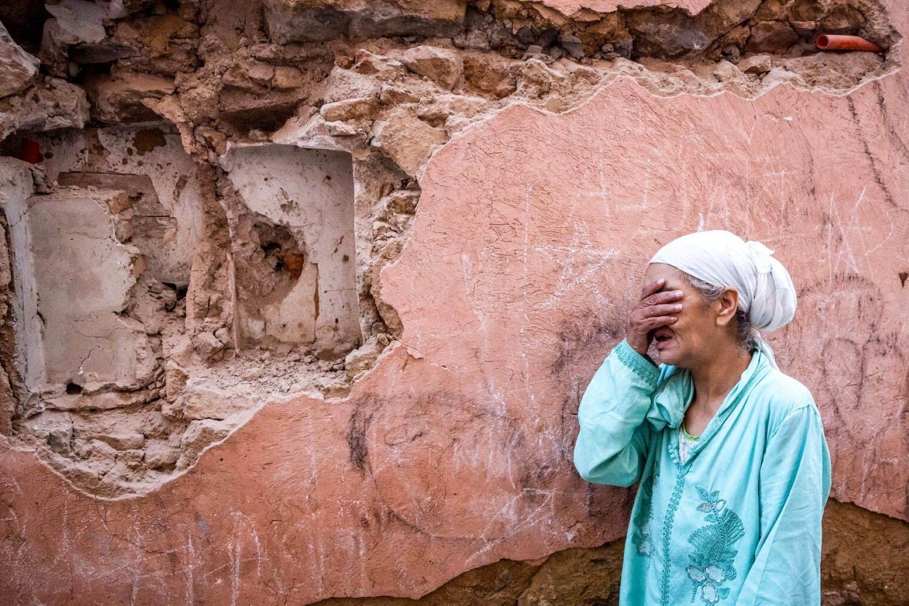 A woman's home was destroyed by the earthquake in Morocco.
