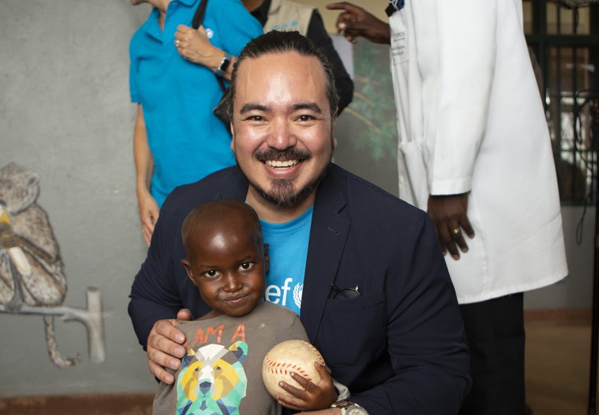 Adam Liaw wearing a UNICEF shirt