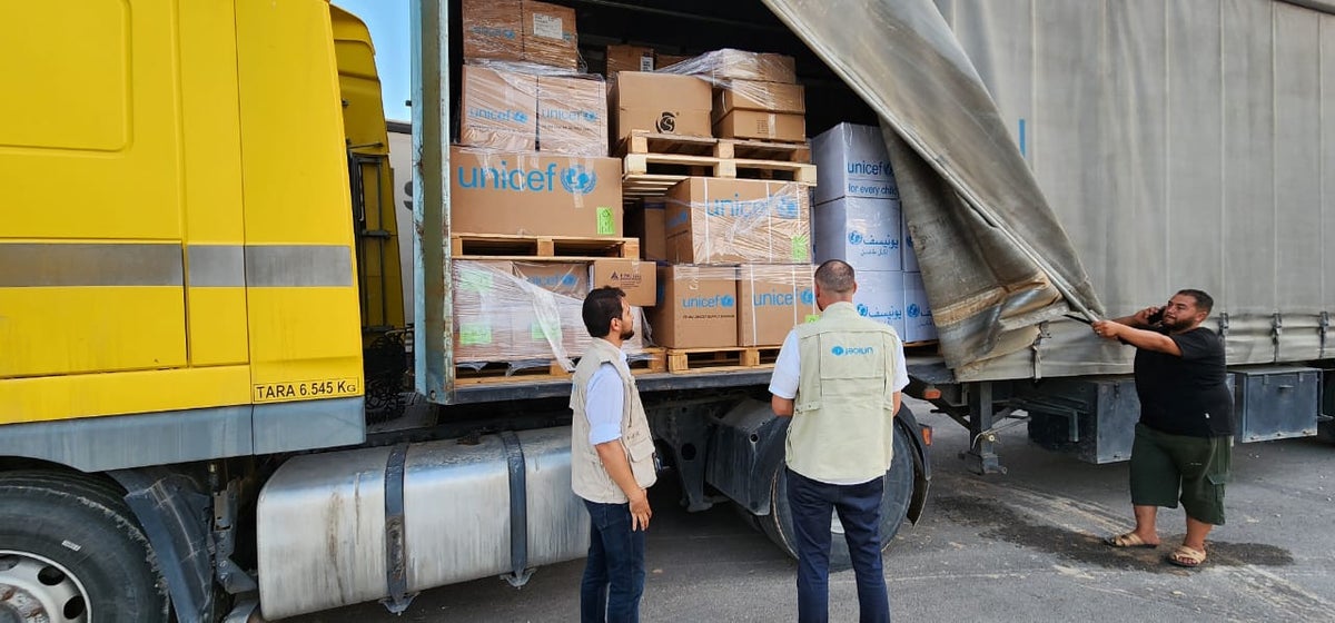 UNICEF emergency supplies deployed by truck from Tripoli to Benghazi in the aftermath of Storm Daniel in eastern Libya