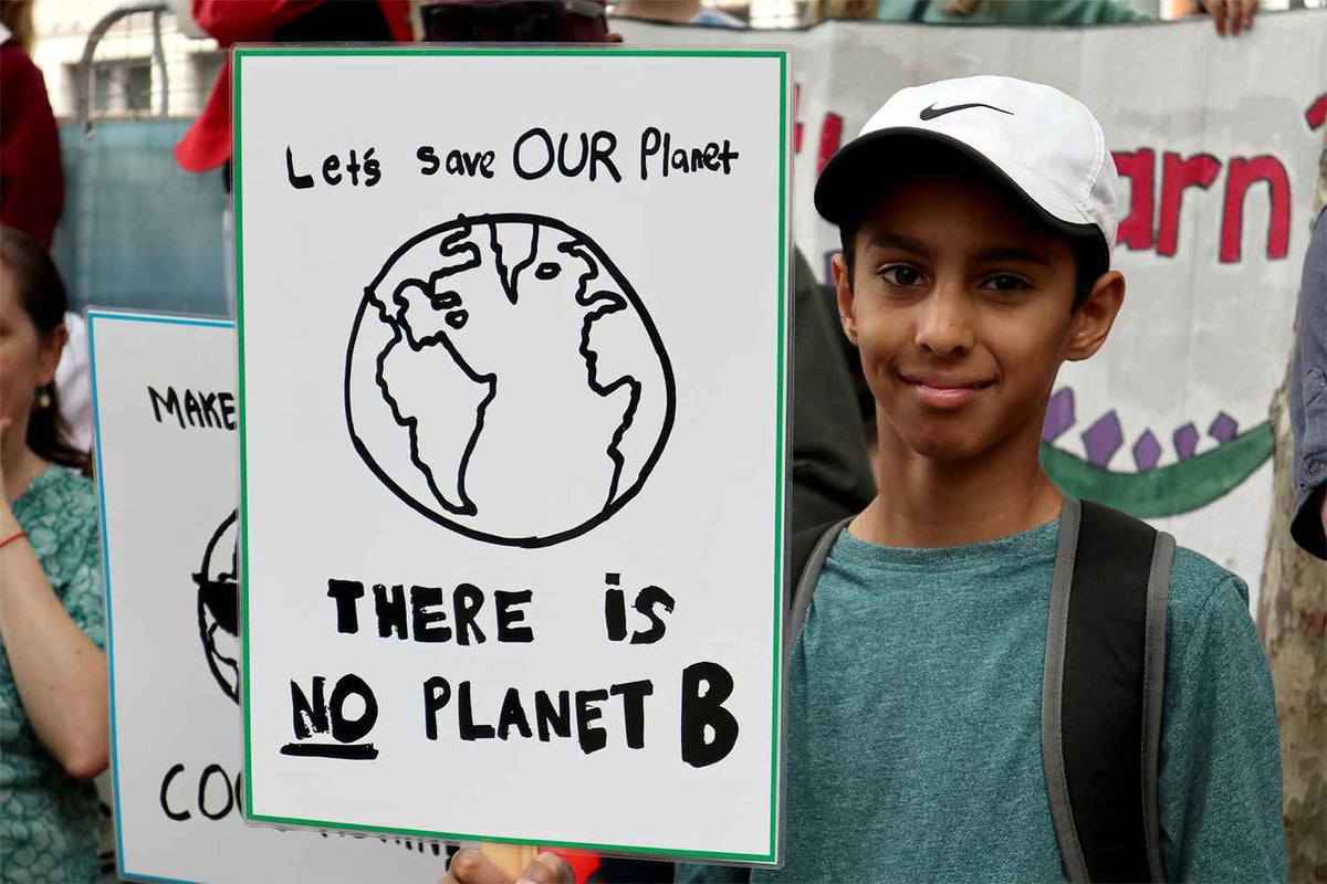 A young boy at the Schools Strike for Climate in Sydney