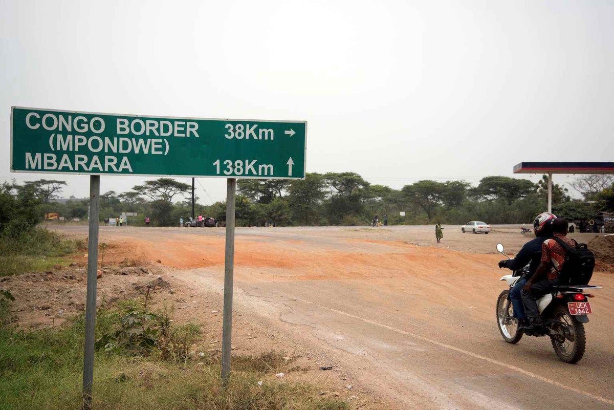 The route to the Mpondwe, the boarder between Uganda and Democratic Republic of Congo, pictured in 2019