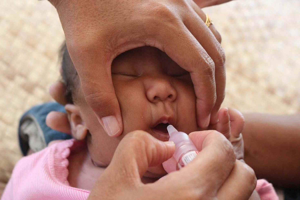 Baby gets an oral vaccine