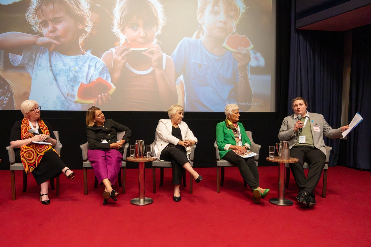 UNICEF Australia Young Ambassador Reede speaks on a panel during the launch of The State of Australia’s Children report at Parliament House, Canberra.