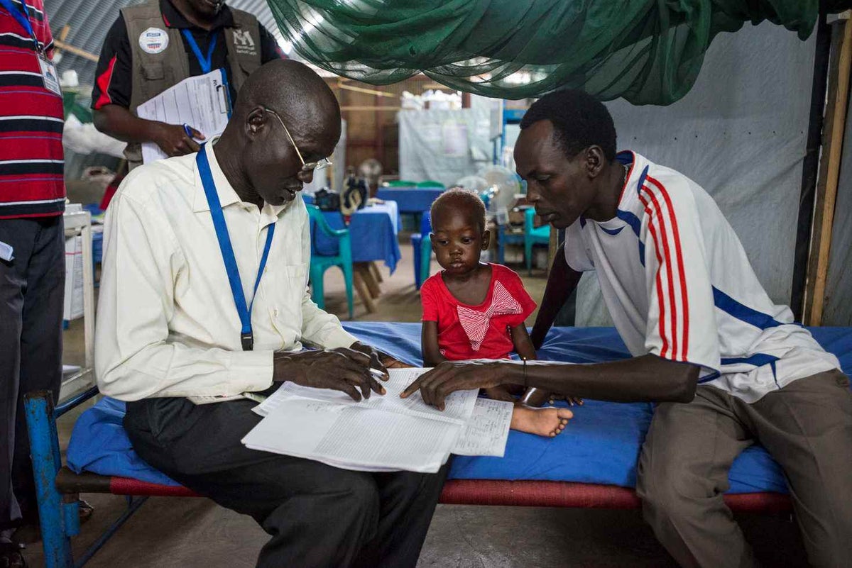 A child in South Sudan at a healthcare clinic