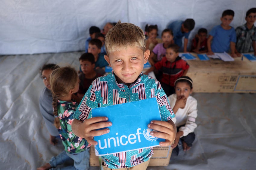 In Gaza, UNICEF-supported safe learning centres include classrooms, water and sanitation facilities, a family support station with community social workers and an administration centre.