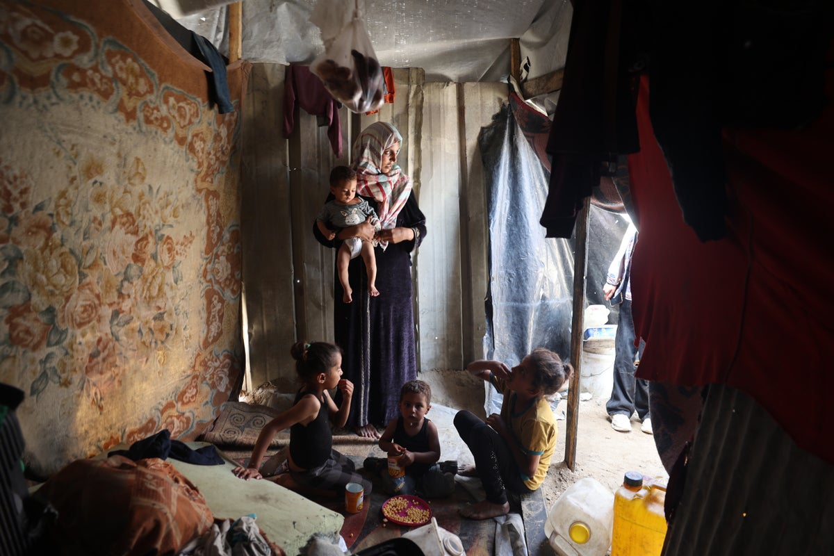 Displaced mother and her four children in the Gaza Strip