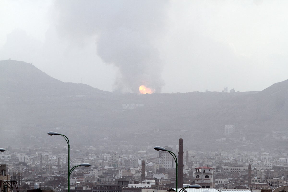 Smoke rises from an explosion on the outskirts of Sana'a, the capital of Yemen