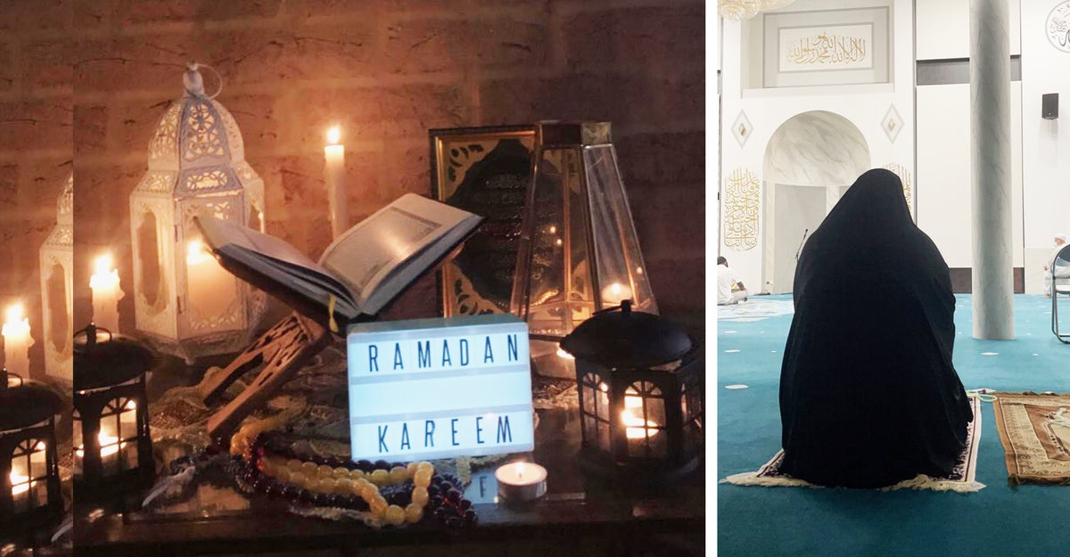 Left: Jumana’s Ramadan decorations in her home. Right: Prayer time at a Perth Mosque.