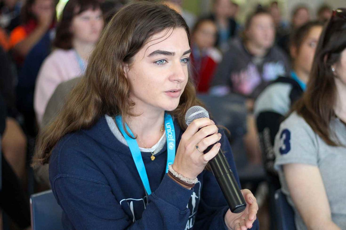 A participant asks a question during the NSW Youth Drought Summit.