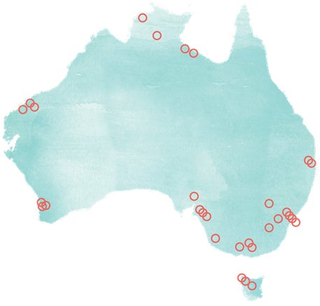 Image of Australia with some cities marked