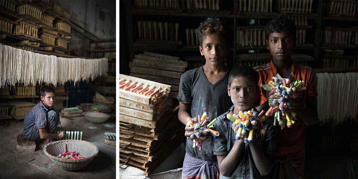 The boys need to work to earn an income to survive. The balloon factories are hazardous as the children work with rubber acids and chemicals as part of the balloon making process.