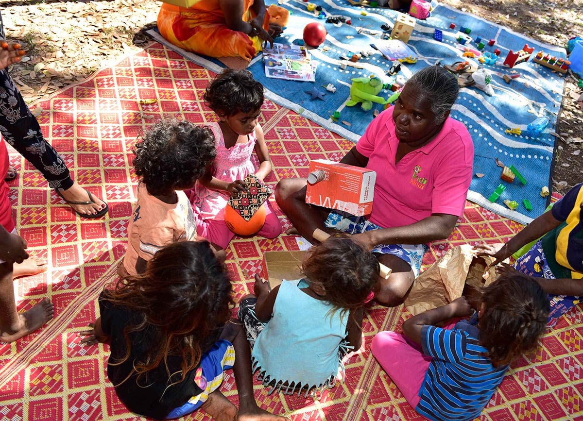 Children learn and play at the Indi Kindi early childhood education initiative. 
