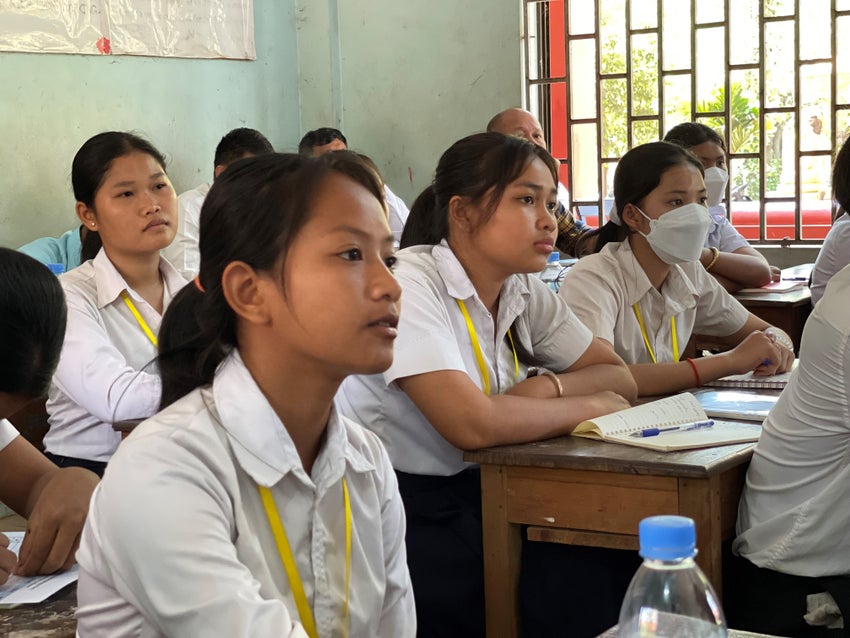 School students in Cambodia learning about solar power
