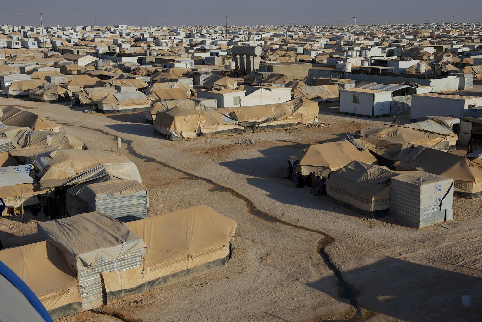 A panoramic image of a refugee camp.