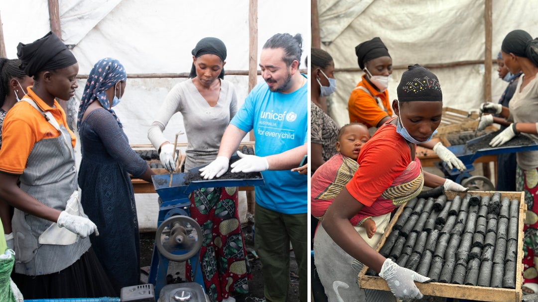  Adam Liaw learning how to produce eco-friendly charcoal with the Green Girls. 