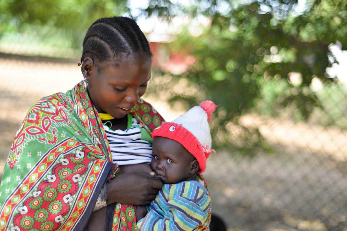 Christine is breastfeeding her seven-month-old son Paska. 