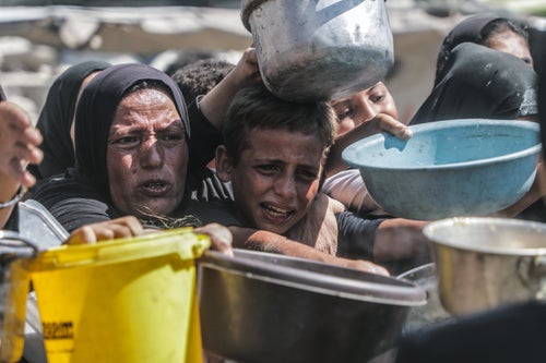  A young child at a food distribution site in Gaza.