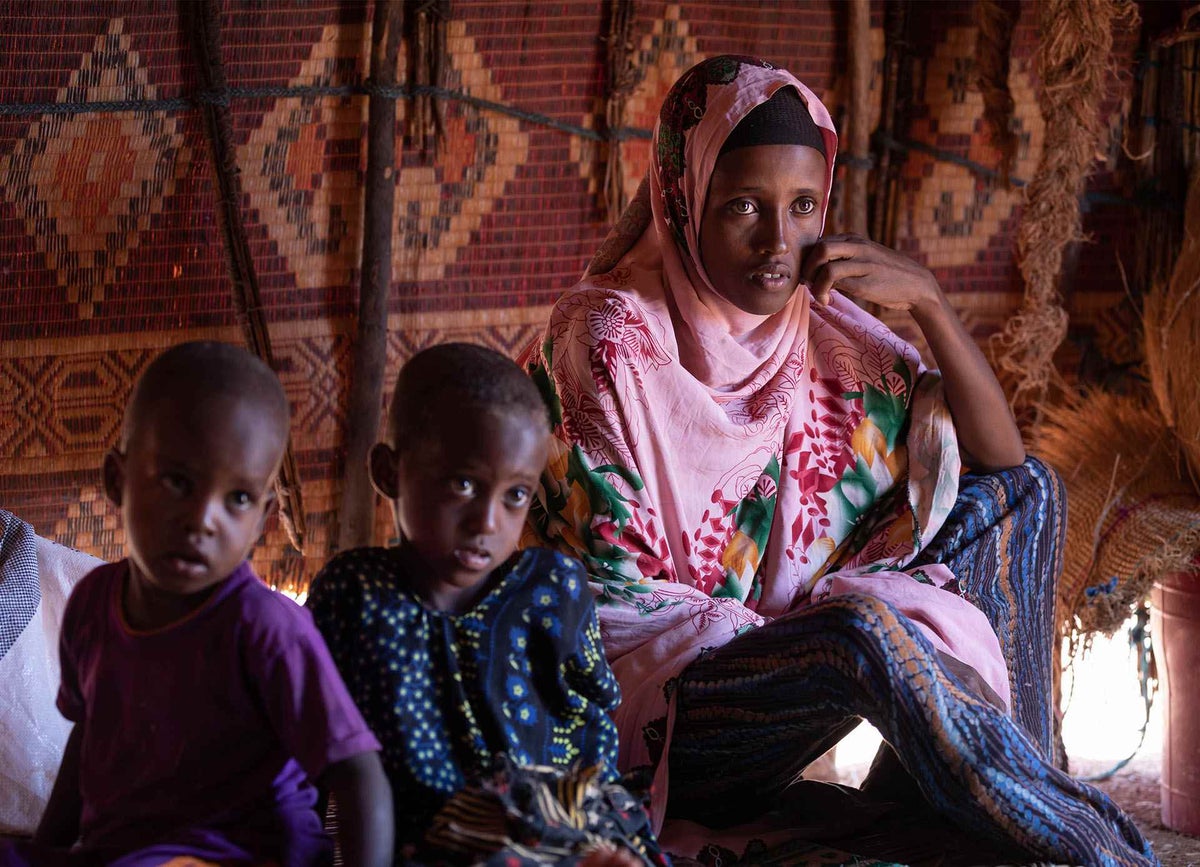 Eshe is struggling to feed her two children because of the drought in Ethiopia. 
