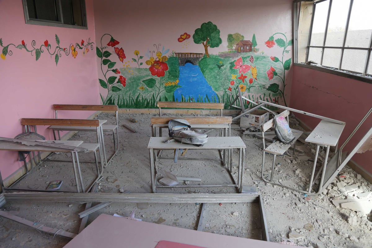 A destroyed classroom in rural Damascus