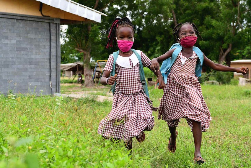 Girls wearing masks