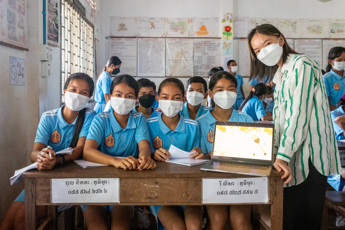 students in a classroom with Panha