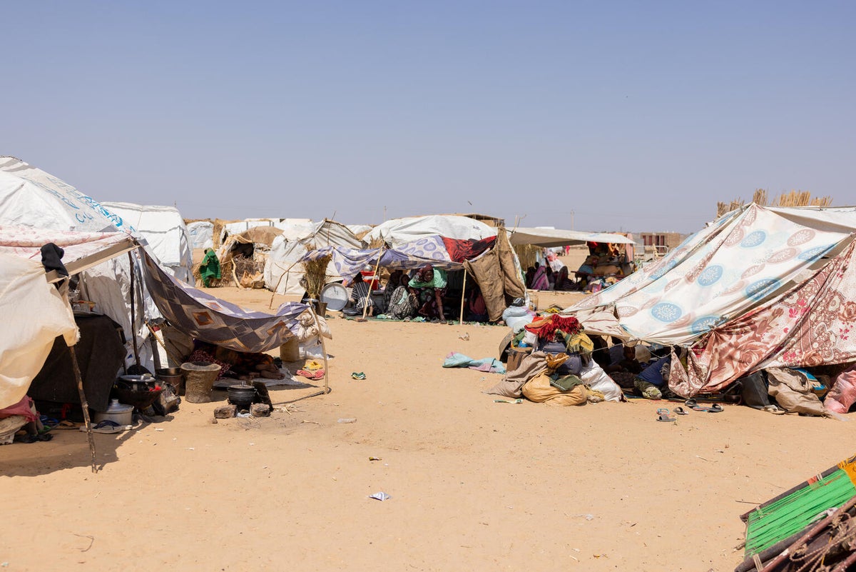 Makeshift shelters at a camp for displaced persons in Sudan.